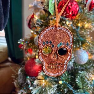 Orange Glitter Skull Ornament